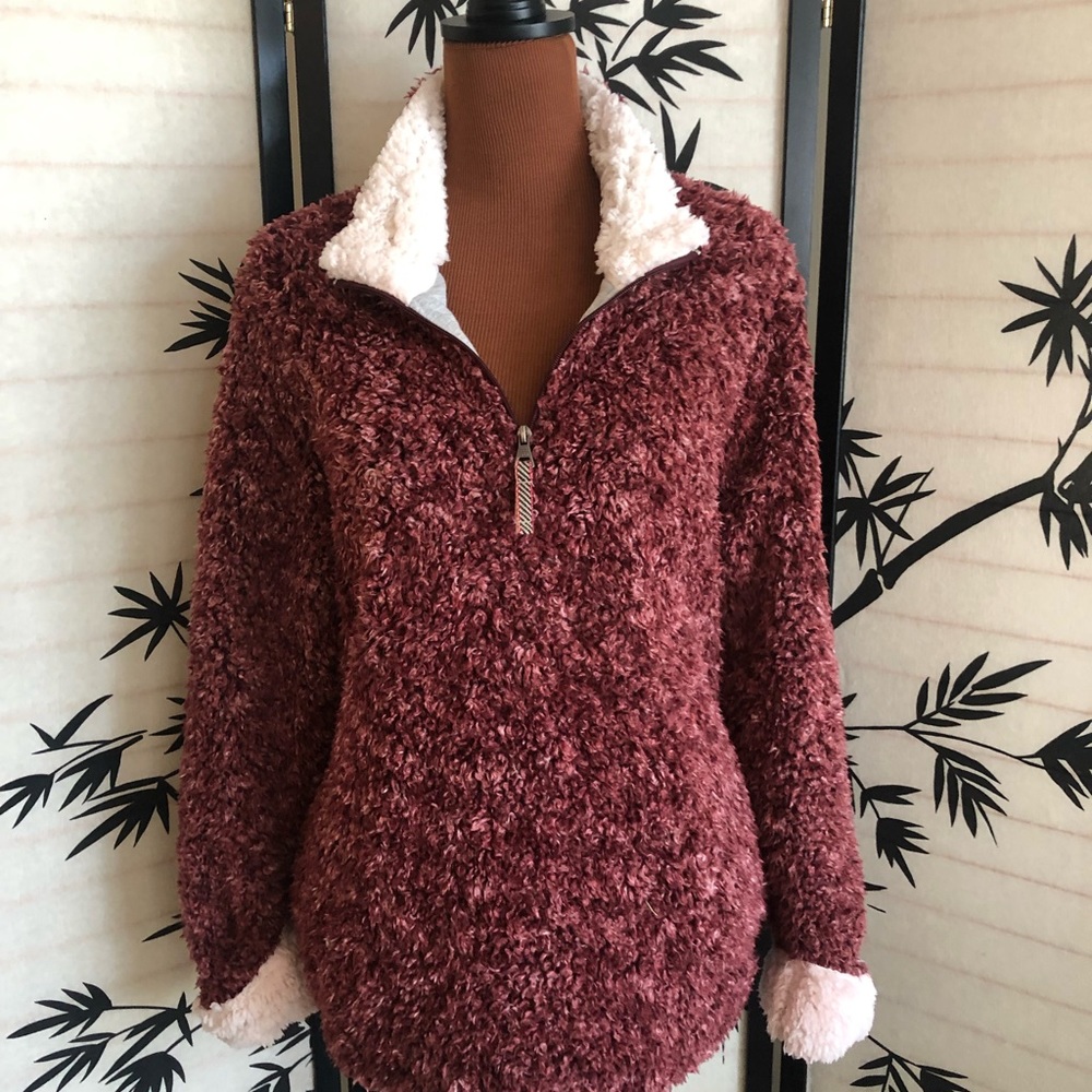 HOT DEAL! Weatherproof Vintage Long Sleeve Fleece Pullover Size L Rustic Red - Picture 5 of 11